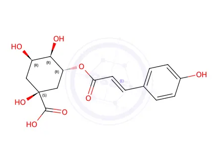 Chemical structure of (1R,3S,4R,5S)-1,3,4-trihydroxy-5-[(E)-3-(4-hydroxyphenyl)prop-2-enoyl]oxy-cyclohexane-1-carboxylic acid