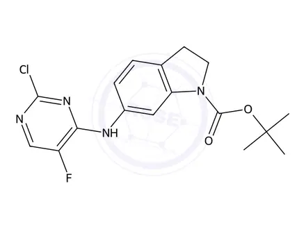 Chemical structure of tert-Butyl 6-((2-chloro-5-fluoropyrimidin-4-yl)amino)indoline-1-carboxylate