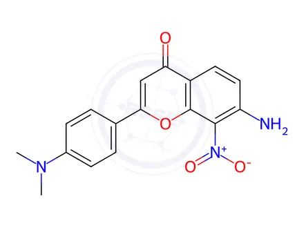 Chemical structure of 7-Amino-2-(4-(dimethylamino)phenyl)-8-nitro-4H-chromen-4-one