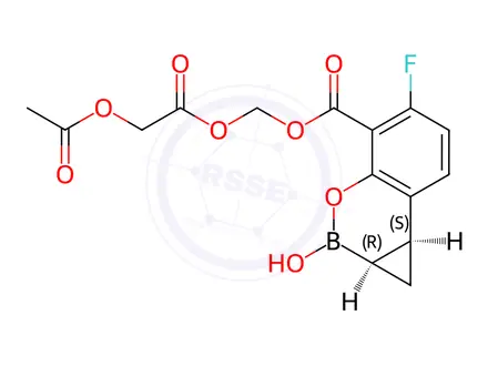 Chemical structure of QPX7728 bis-acetoxy methyl ester