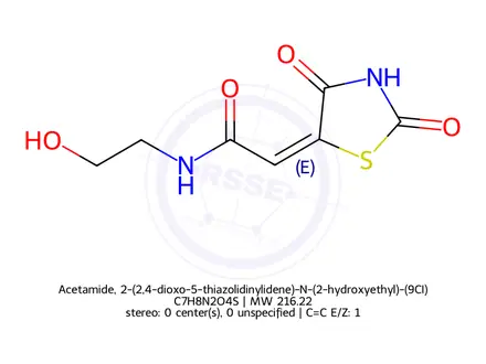 Chemical structure of Acetamide, 2-(2,4-dioxo-5-thiazolidinylidene)-N-(2-hydroxyethyl)-(9CI)