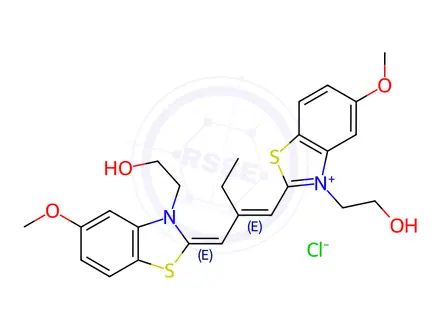 Chemical structure of 3,3'-Di(2-hydroxyethyl)-5,5'-dimethoxy-9-ethylthiacarbocyanine chloride