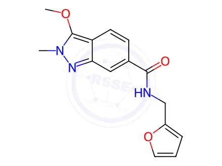 Chemical structure of N-(Furan-2-ylmethyl)-3-methoxy-2-methyl-2H-indazole-6-carboxamide