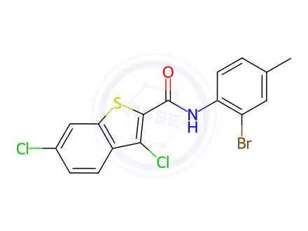 Chemical structure of N-(2-Bromo-4-methylphenyl)-3,6-dichlorobenzo[b]thiophene-2-carboxamide