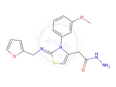 Chemical structure of 2-(2-((Furan-2-ylmethyl)imino)-3-(3-methoxyphenyl)-2,3-dihydrothiazol-4-yl)acetohydrazide
