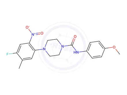Chemical structure of 4-(4-Fluoro-5-methyl-2-nitrophenyl)-N-(4-methoxyphenyl)piperazine-1-carboxamide