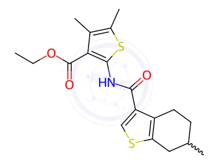 Chemical structure of ethyl 4,5-dimethyl-2-[(6-methyl-4,5,6,7-tetrahydro-1-benzothiophene-3-carbonyl)amino]thiophene-3-carboxylate