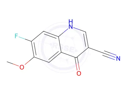 Chemical structure of 3-Quinolinecarbonitrile, 7-fluoro-1,4-dihydro-6-methoxy-4-oxo-