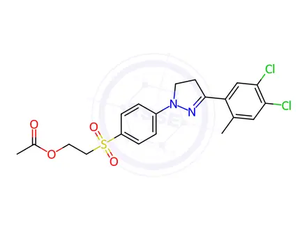 Chemical structure of 2-[[4-[3-(4,5-dichloro-2-methylphenyl)-4,5-dihydro-1H-pyrazol-1-yl]phenyl]sulphonyl]ethyl acetate