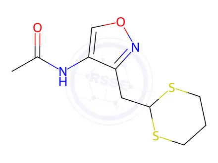 Chemical structure of N-(3-((1,3-Dithian-2-yl)methyl)isoxazol-4-yl)acetamide