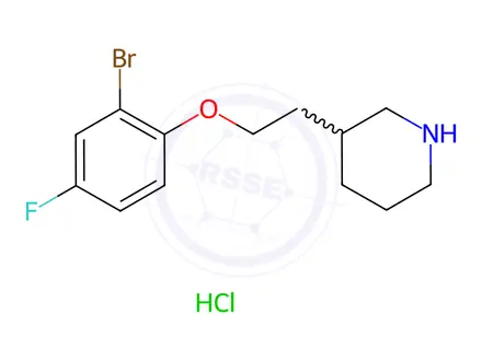 Chemical structure of 3-[2-(2-Bromo-4-fluorophenoxy)ethyl]piperidine hydrochloride