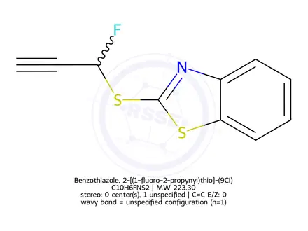 Chemical structure of Benzothiazole, 2-[(1-fluoro-2-propynyl)thio]-(9CI)