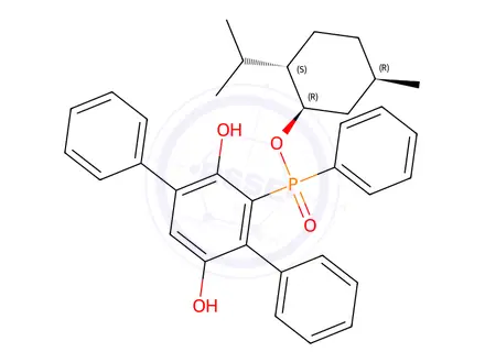 Chemical structure of (Sp)-(1R,2S,5R)-2-Isopropyl-5-methylcyclohexyl (3',6'-dihydroxy-[1,1':4',1''-terphenyl]-2'-yl)(phenyl)phosphinate
