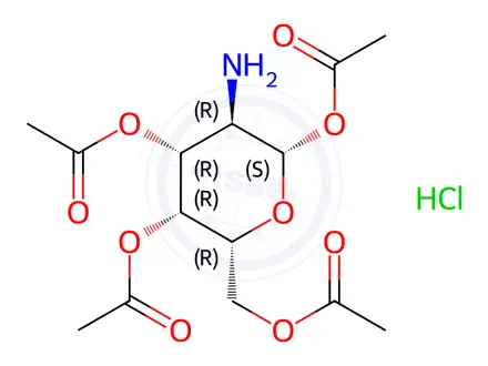 Chemical structure of 2-amino-2-deoxy-beta-D-galactopyranose 1,3,4,6-tetraacetate hydrochloride