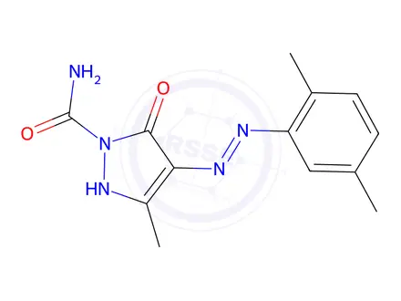 Chemical structure of (4E)-4-[(2,5-dimethylphenyl)hydrazinylidene]-3-methyl-5-oxo-pyrazole-1-carboxamide