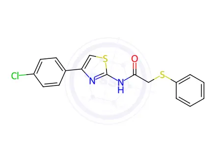Chemical structure of N-(4-(4-chlorophenyl)thiazol-2-yl)-2-(phenylthio)acetamide