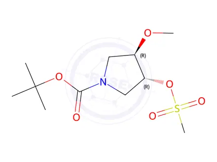 Chemical structure of (3R,4R)-tert-Butyl 3-methoxy-4-((methylsulfonyl)oxy)pyrrolidine-1-carboxylate