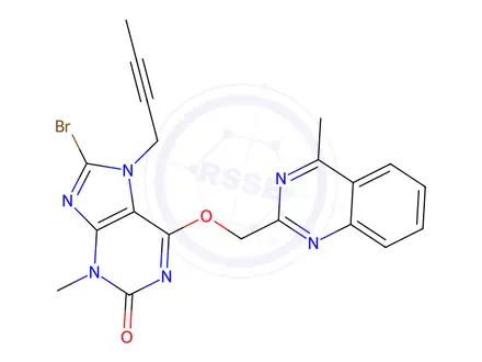 Chemical structure of 8-bromo-7-(but-2-yn-1-yl)-3-methyl-6-((4-methylquinazolin-2-yl)methoxy)-3,7-dihydro-2H-purin-2-one