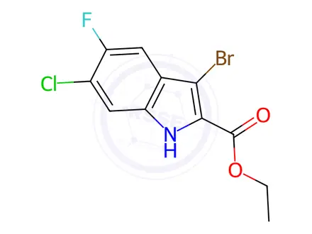 Chemical structure of Ethyl 3-bromo-6-chloro-5-fluoro-1H-indole-2-carboxylate