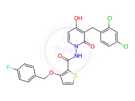 Chemical structure of N-{3-[(2,4-dichlorophenyl)methyl]-4-hydroxy-2-oxo-1,2-dihydropyridin-1-yl}-3-[(4-fluorophenyl)methoxy]thiophene-2-carboxamide