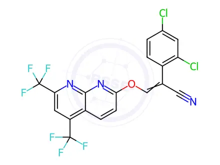 Chemical structure of Benzeneacetonitrile, alpha-[[[5,7-bis(trifluoromethyl)-1,8-naphthyridin-2-yl]oxy]methylene]-2,4-dichloro-(9CI)