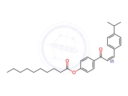 Chemical structure of 4-[(2Z)-3-[4-(Propan-2-yl)phenyl]prop-2-enoyl]phenyl decanoate