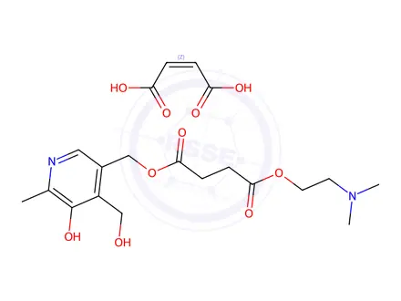Chemical structure of 2-(dimethylamino)ethyl [5-hydroxy-4-(hydroxymethyl)-6-methylpyridin-3-yl]methyl succinate, salt with maleic acid (1:1)