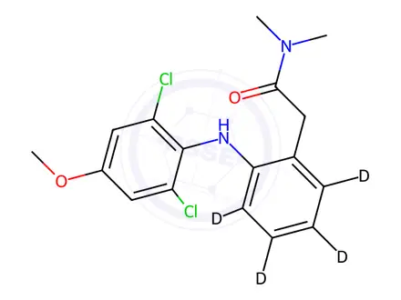 Chemical structure of 2-(2-((2,6-Dichloro-4-methoxyphenyl)amino)phenyl-d4)-N,N-dimethylacetamide
