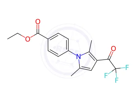 Chemical structure of Ethyl 4-(2,5-dimethyl-3-(2,2,2-trifluoroacetyl)-1H-pyrrol-1-yl)benzoate