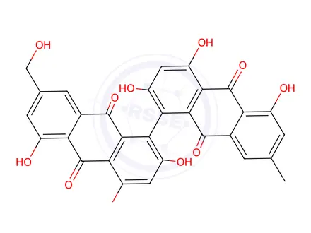 Chemical structure of 2,2',4,4',5,5'-Hexahydroxy-7-(hydroxymethyl)-7'-methyl-1,1'-bi(9,10-anthraquinone)
