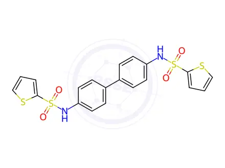 Chemical structure of N-(4'-(Thiophene-2-sulfonamido)-[1,1'-biphenyl]-4-yl)thiophene-2-sulfonamide