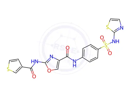 Chemical structure of N-(4-(N-(Thiazol-2-yl)sulfamoyl)phenyl)-2-(thiophene-3-carboxamido)oxazole-4-carboxamide