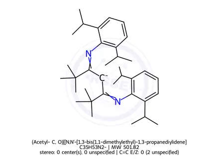 Chemical structure of (Acetyl-κC,κO)[[N,N'-[1,3-bis(1,1-dimethylethyl)-1,3-propanediylidene]bis[2,6-bis(1-methylethyl)benzenaminato-κN]](1-)]nickel