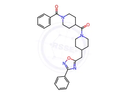 Chemical structure of 1-benzoyl-4-({4-[(3-phenyl-1,2,4-oxadiazol-5-yl)methyl]piperidin-1-yl}carbonyl)piperidine