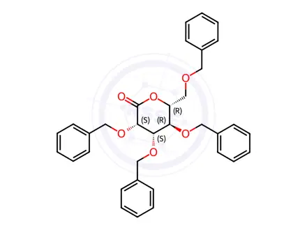 Chemical structure of (3S,4S,5R,6R)-3,4,5-tris(Benzyloxy)-6-(benzyloxymethyl)tetrahydro-2H-pyran-2-one