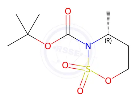 Chemical structure of 1,2,3-Oxathiazine-3(4H)-carboxylic acid, dihydro-4-methyl-, 1,1-dimethylethyl ester, 2,2-dioxide, (4R)-