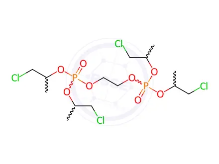 Chemical structure of 2-[2-[bis(1-chloropropan-2-yloxy)phosphoryloxy]ethoxy-(1-chloropropan-2-yloxy)phosphoryl]oxy-1-chloro-propane