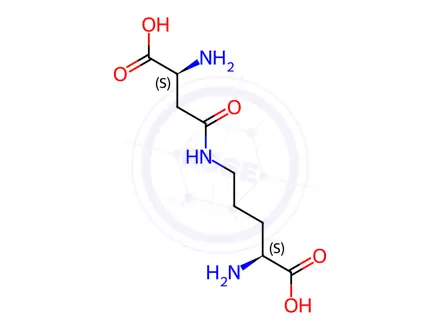 Chemical structure of (S)-2-amino-5-((S)-3-amino-3-carboxypropanamido)pentanoic