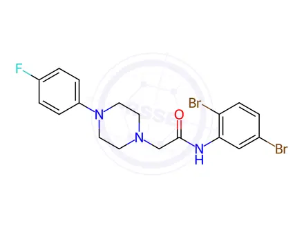 Chemical structure of N-(2,5-dibromophenyl)-2-(4-(4-fluorophenyl)piperazin-1-yl)acetamide