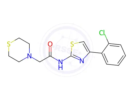 Chemical structure of N-(4-(2-chlorophenyl)thiazol-2-yl)-2-thiomorpholinoacetamide