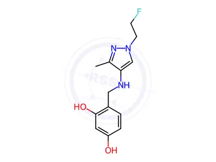 Chemical structure of 4-({[1-(2-fluoroethyl)-3-methyl-1H-pyrazol-4-yl]amino}methyl)benzene-1,3-diol