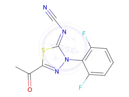 Chemical structure of 2-Acetyl-5-cyanimino-4-(2,6-difluorophenyl)-4,5-dihydro-1,3,4-thiadiazole