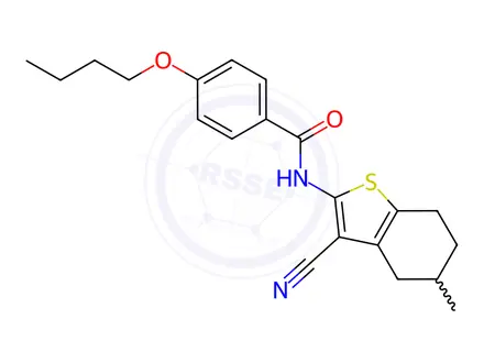 Chemical structure of 4-Butoxy-N-(3-cyano-5-methyl-4,5,6,7-tetrahydrobenzo[b]thiophen-2-yl)benzamide