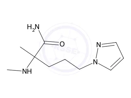 Chemical structure of 2-Methyl-2-(methylamino)-5-(1h-pyrazol-1-yl)pentanamide