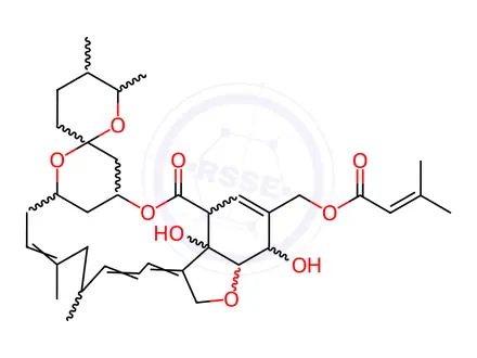Chemical structure of Milbemycin B,5-O-demethyl-28-deoxy-6,28-epoxy-25-methyl-26-[(3-methyl-1-oxo-2-buten-1-yl)oxy]-,(6R,25R)-