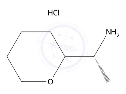 Chemical structure of (1R)-1-(tetrahydro-2H-pyran-2-yl)ethan-1-amine hydrochloride
