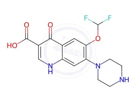 Chemical structure of 6-(Difluoromethoxy)-4-oxo-7-(piperazin-1-yl)-1,4-dihydroquinoline-3-carboxylic acid