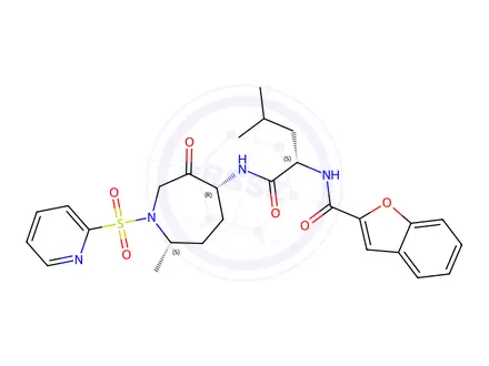 Chemical structure of N-[(1S)-1-[[[(4R,7S)-Hexahydro-7-methyl-3-oxo-1-(2-pyridinylsulfonyl)-1H-azepin-4-yl]amino]carbonyl]-3-methylbutyl]-2-benzofurancarboxamide