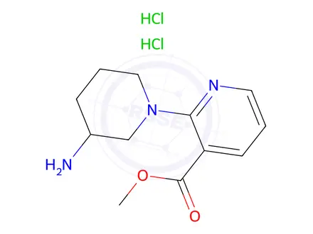 Chemical structure of 3-AMino-3,4,5,6-tetrahydro-2H-[1,2']bipyridinyl-3'-carboxylic acid Methyl ester dihydrochloride, 98+% C12H19Cl2N3O2, MW: 308.21