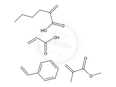 Chemical structure of 2-Propenoic acid, 2-methyl-, methyl ester, polymer with butyl 2-propenoate, ethenylbenzene and 2-propenoic acid
